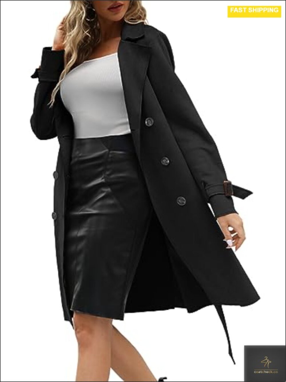 Women's Faux Suede Double Breasted Long Trench Coat Windbreaker